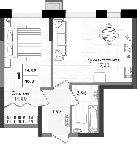 Продается 2-комн. квартира, 40.01 м²