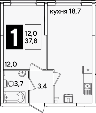Продается 2-комн. квартира, 37.8 м²