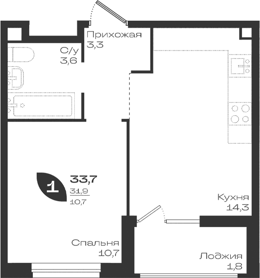 Продается 1-комн. квартира, 31.9 м²