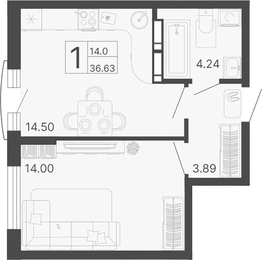 Продается 1-комн. квартира, 36.63 м²