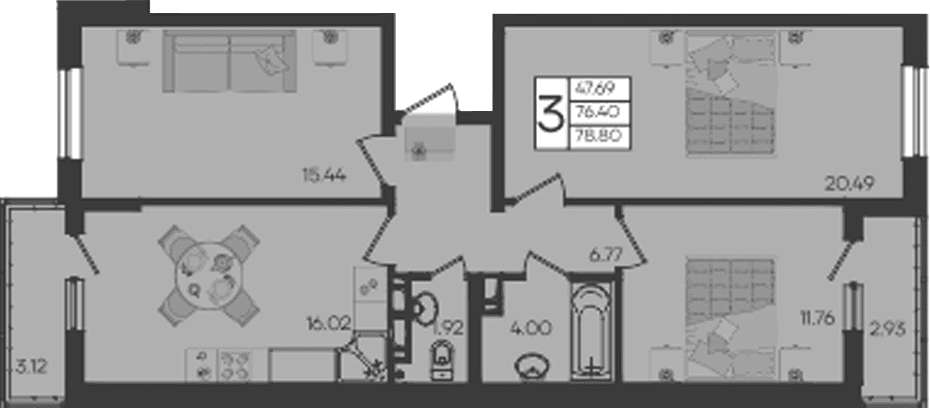 Продается 3-комн. квартира, 76.39 м²
