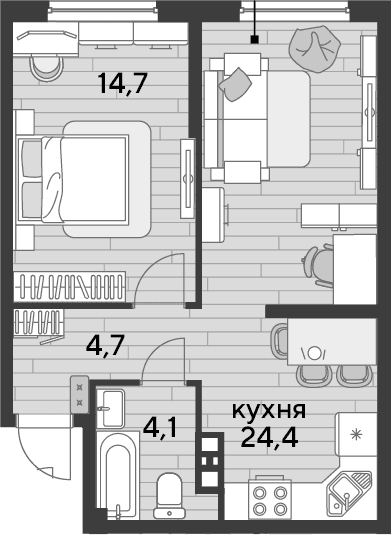 Продается 1-комн. квартира, 47.9 м²