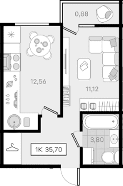 Продается 1-комн. квартира, 34.82 м²