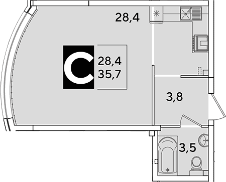 Продается 1-комн. квартира, 35.7 м²