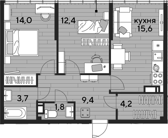 Продается 2-комн. квартира, 61.1 м²