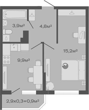 Продается 1-комн. квартира, 33.8 м²
