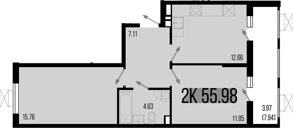 Продается 2-комн. квартира, 52.01 м²