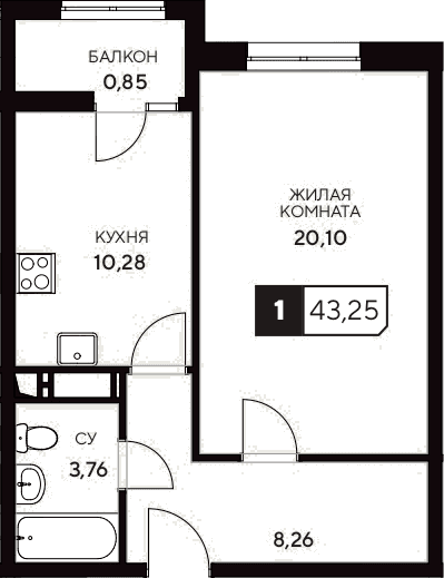 Продается 1-комн. квартира, 42.4 м²