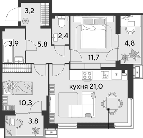 Продается 3-комн. квартира, 58.3 м²