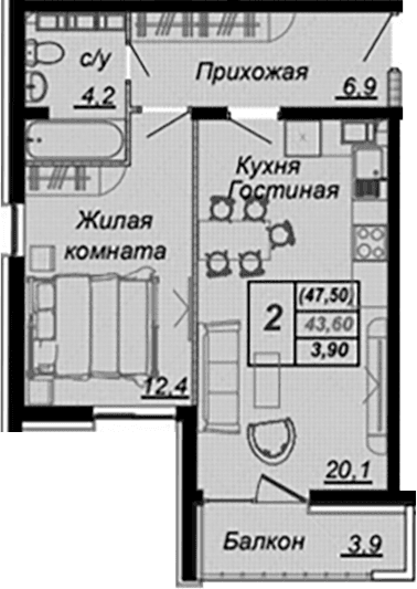 Продается 1-комн. квартира, 42.3 м²