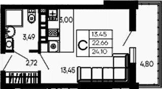 Продается 1-комн. квартира, 22.66 м²