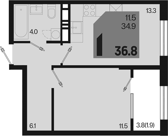 Продается 1-комн. квартира, 34.9 м²