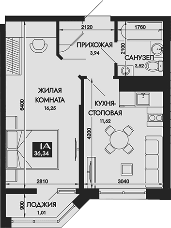 Продается 1-комн. квартира, 35.33 м²