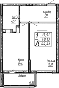 Продается 1-комн. квартира, 40.02 м²