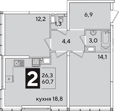 Продается 3-комн. квартира, 60.7 м²