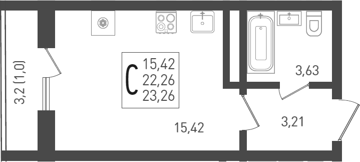 Продается 1-комн. квартира, 23.1 м²