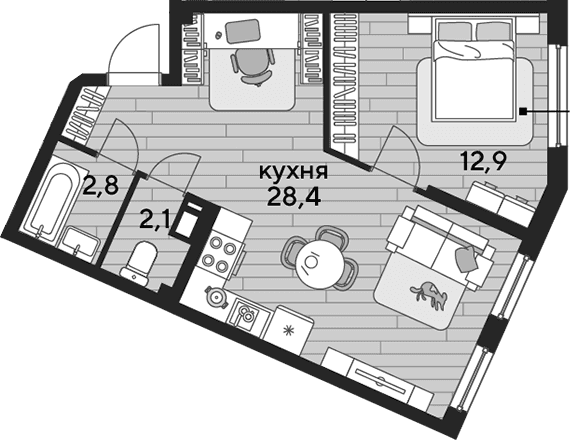 Продается 1-комн. квартира, 46.2 м²