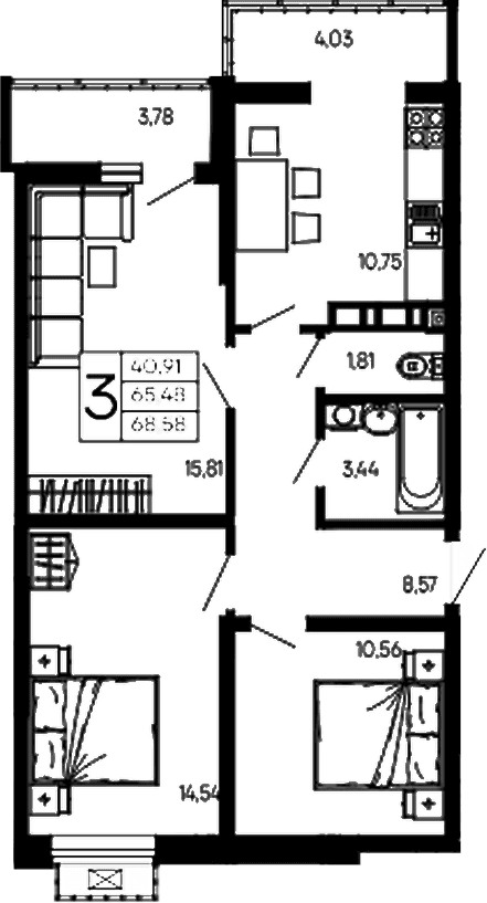 Продается 3-комн. квартира, 65.48 м²