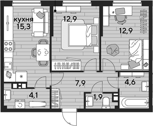 Продается 2-комн. квартира, 59.6 м²