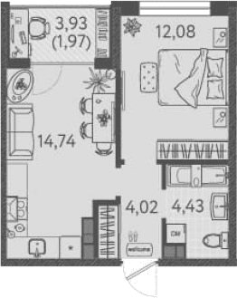Продается 1-комн. квартира, 35.27 м²