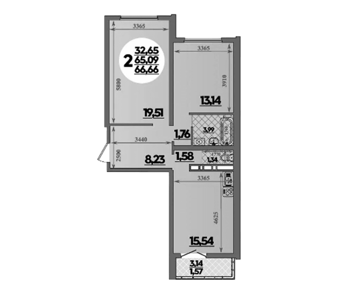 Продается 2-комн. квартира, 65.09 м²