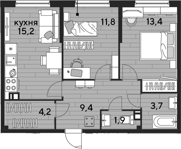 Продается 2-комн. квартира, 59.6 м²