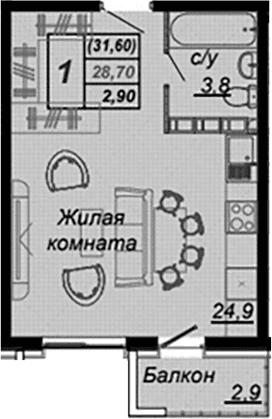 Продается 1-комн. квартира, 28.1 м²
