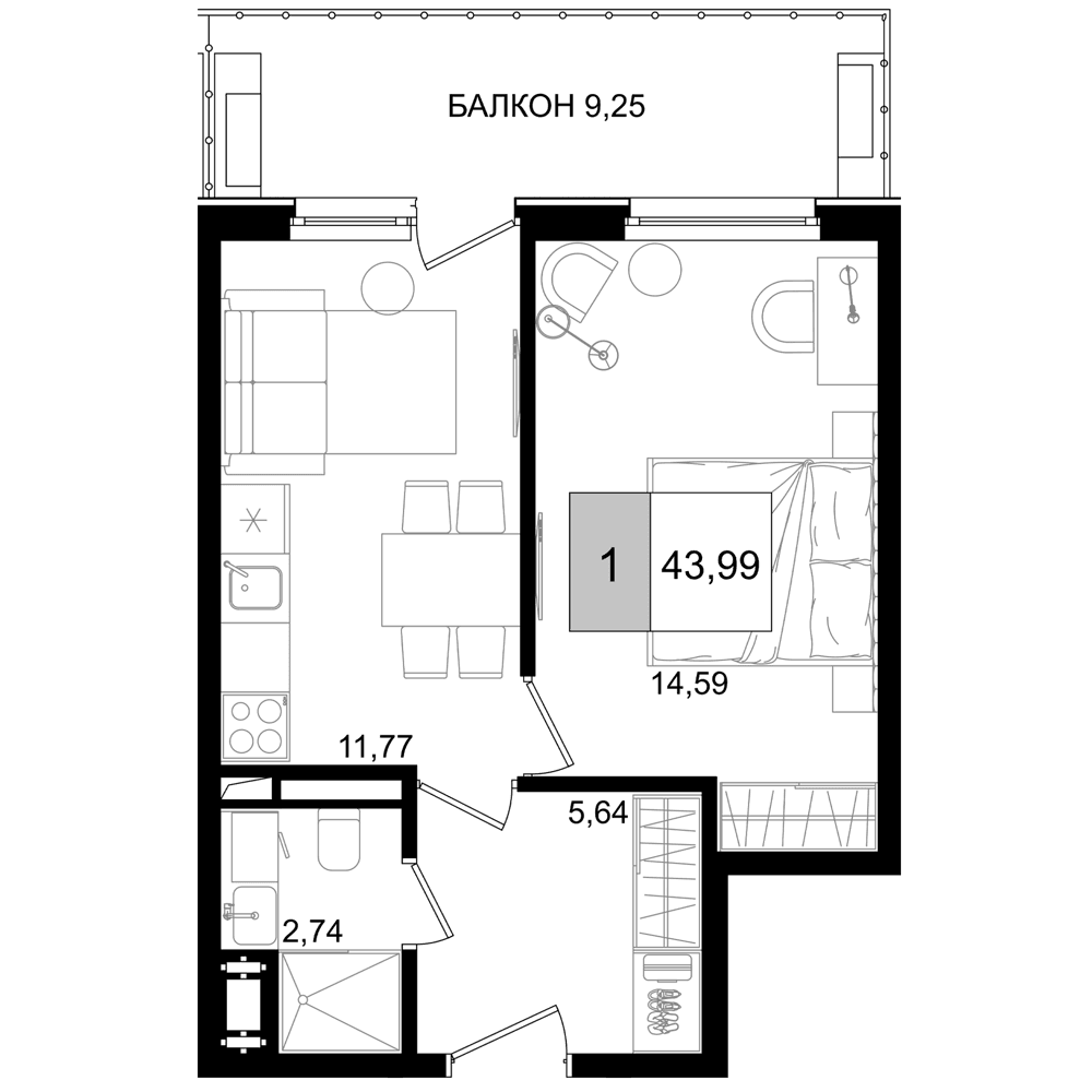 Продается 2-комн. квартира, 34.74 м²