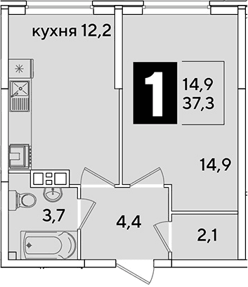 Продается 1-комн. квартира, 37.3 м²