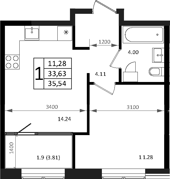 Продается 2-комн. квартира, 33.63 м²