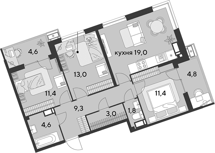 Продается 4-комн. квартира, 74.7 м²