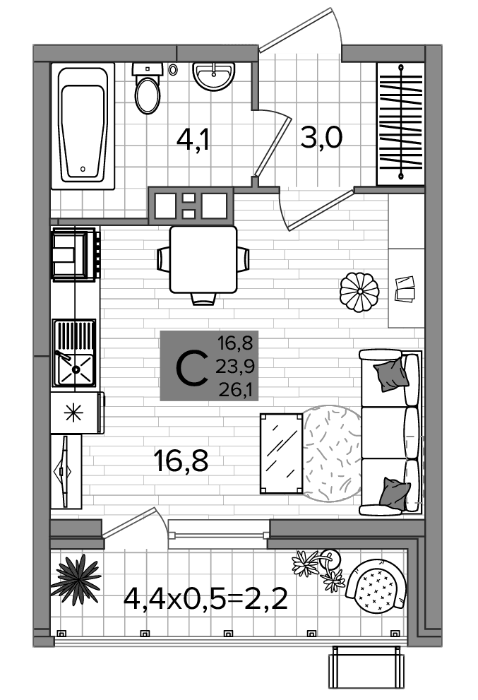 Продается 1-комн. квартира, 23.45 м²