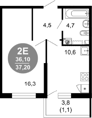 Продается 2-комн. квартира, 36.1 м²