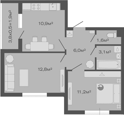 Продается 2-комн. квартира, 45.6 м²