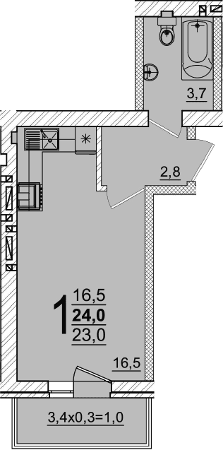 Продается 1-комн. квартира, 23 м²