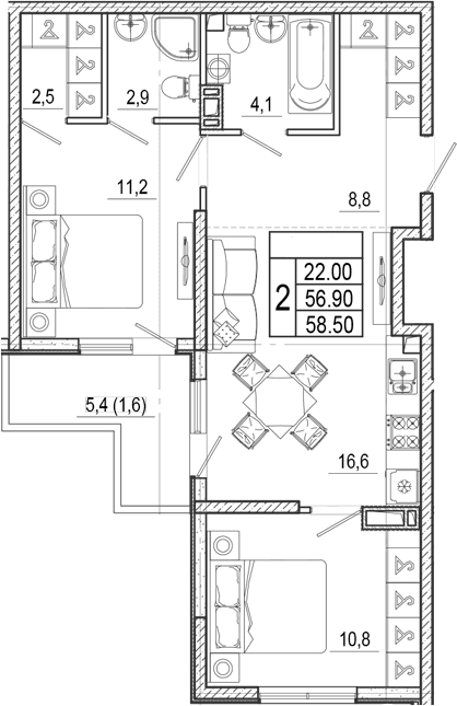 Продается 3-комн. квартира, 56.9 м²