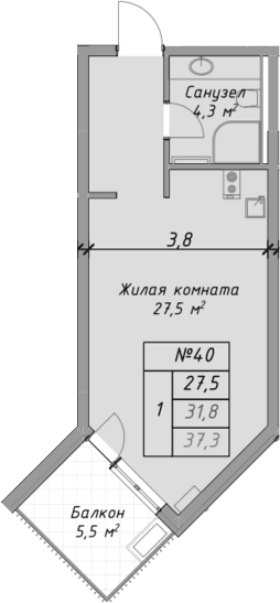 Продается 1-комн. квартира, 31.8 м²