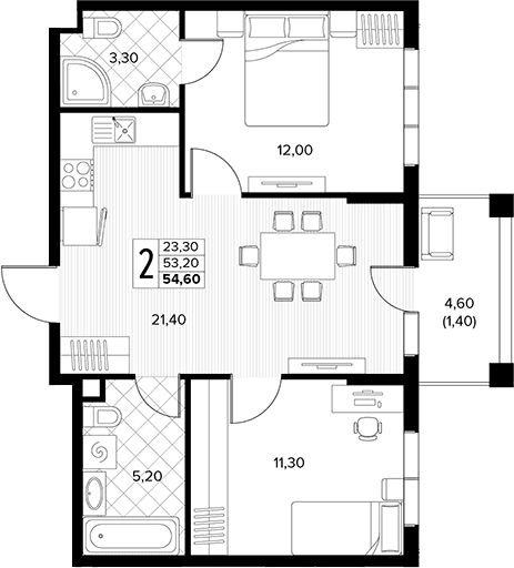 Продается 2-комн. квартира, 53.2 м²
