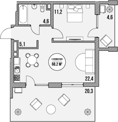 Продается 1-комн. квартира, 43.3 м²