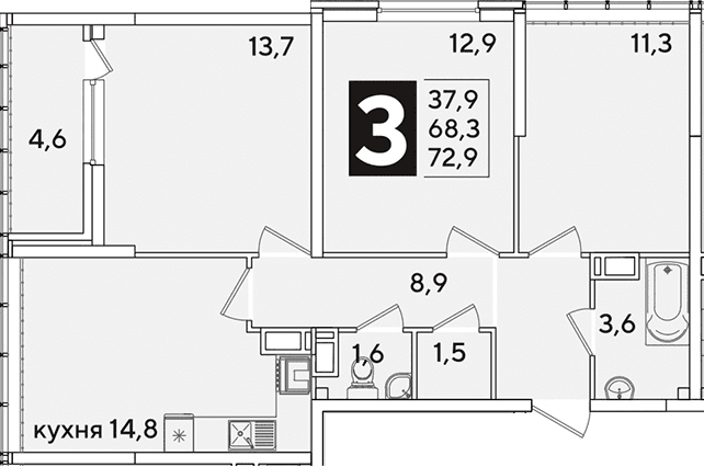 Продается 3-комн. квартира, 68.3 м²