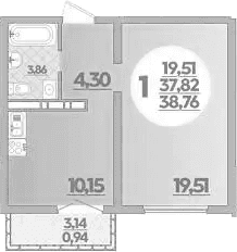 Продается 1-комн. квартира, 37.82 м²