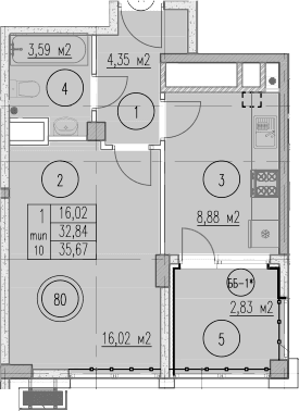 Продается 1-комн. квартира, 32.84 м²