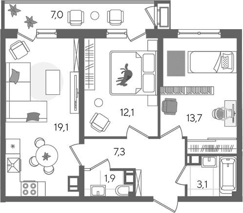 Продается 3-комн. квартира, 57.2 м²