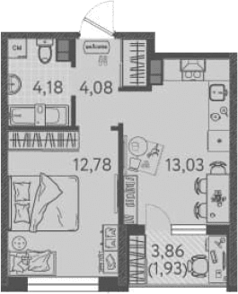 Продается 1-комн. квартира, 34.07 м²