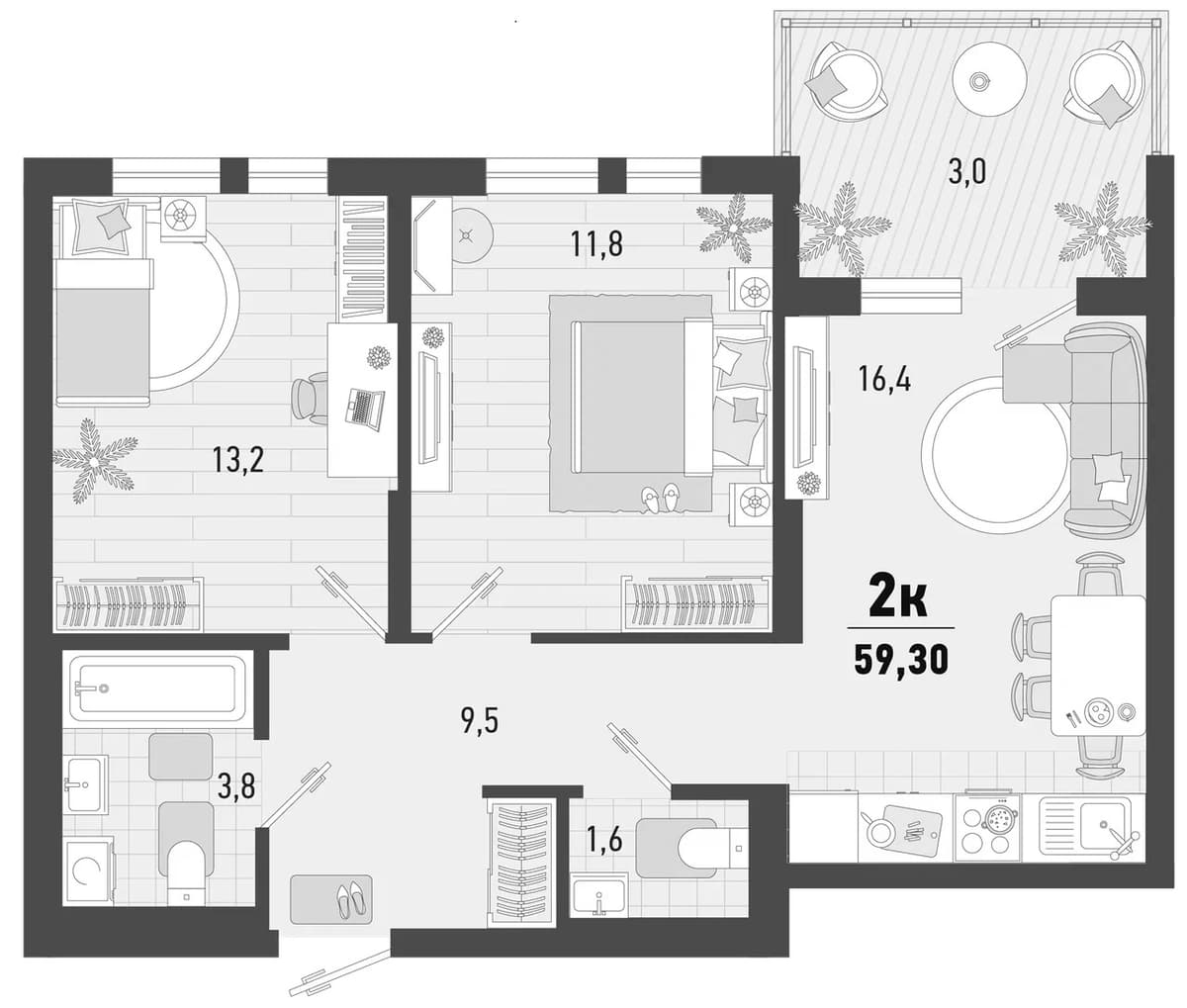 Продается 2-комн. квартира, 56.3 м²