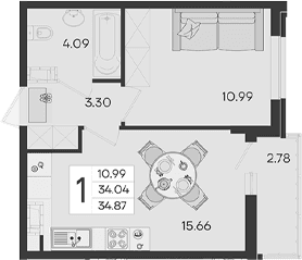 Продается 1-комн. квартира, 34.04 м²