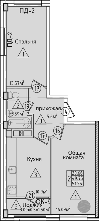 Продается 2-комн. квартира, 51.9 м²