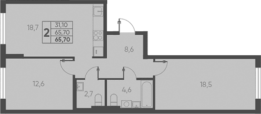 Продается 2-комн. квартира, 65.7 м²