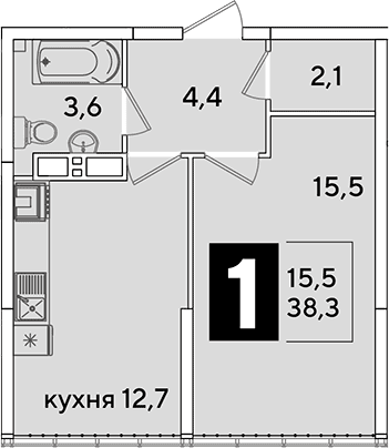 Продается 1-комн. квартира, 38.3 м²
