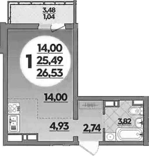 Продается 1-комн. квартира, 25.49 м²